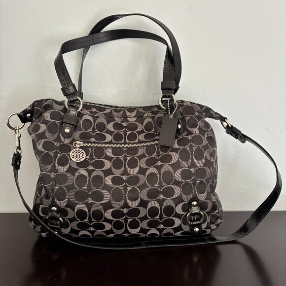 Coach Signature Black and Gray Alexandria Shoulder Satchel - Picture 1 of 11